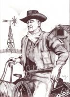 Western - Tall In The Saddle John Wayne - Ink And Pencil