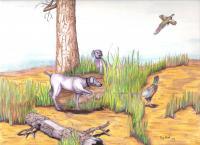 Realistic - Bird Dogs And Ringneck Pheasants - Mixed Media